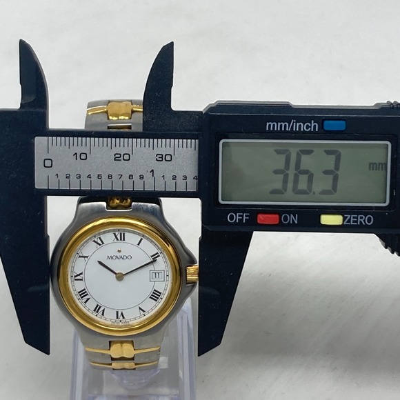 Movado Olympian Watch Men 36mm Silver Gold Tone Date 81.E2.887.2 New Battery 7" - Picture 9 of 14